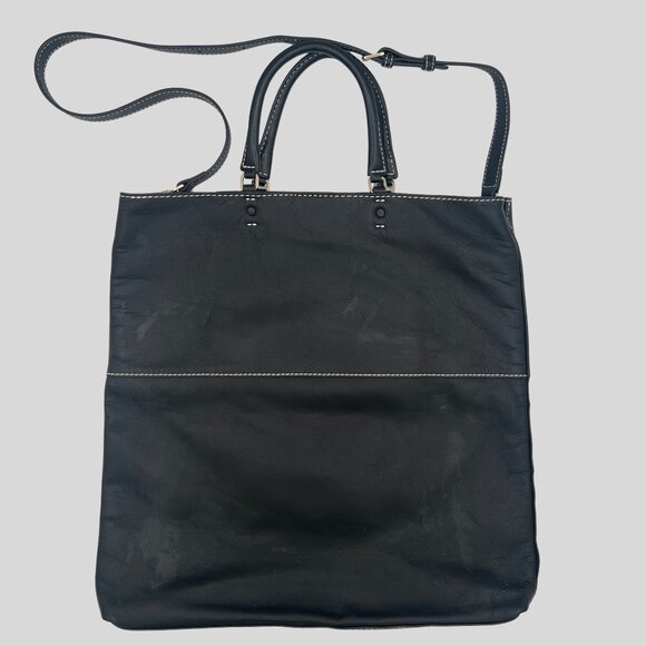 Agnes B. Black Leather Crossbody Tote Bag with Contrast Stitching - Picture 4 of 9